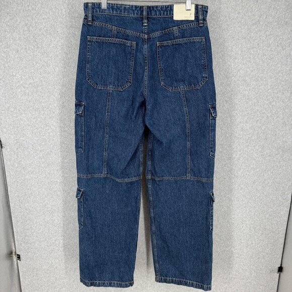 Rag Bone Cailyn Cargo Mid Rise Wide Leg Jeans Size 29 Ari Indigo Rigid Denim - Picture 5 of 16